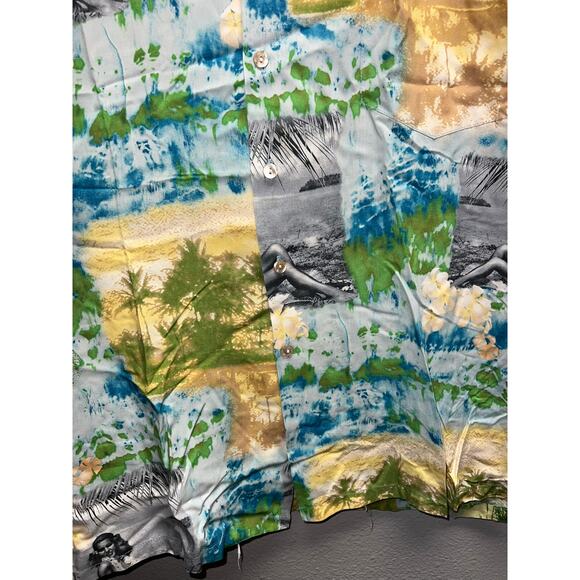 Vintage Tori Richard Hawaii Button Up Shirt Hawaiian Green Blue Multi VTG XL - Picture 4 of 11